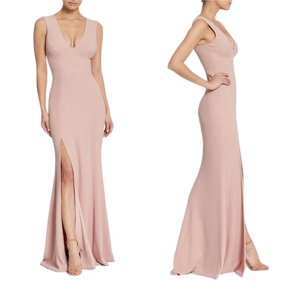 NEW Dress the Population Sandra Plunge V Neck Gown in Blush Sz. XL - Picture 1 of 4